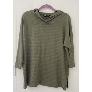 The North Face Hooded Pullover 100% Cotton Knit Shirt Striped Green Small